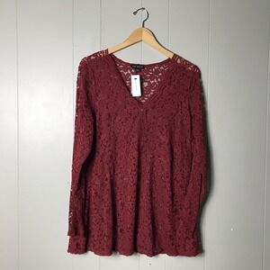 LANE BRYANT MERLOT RED SHEER LACE FITS THAT FLATTER TOP WOMENS SIZE 14/16 NWT